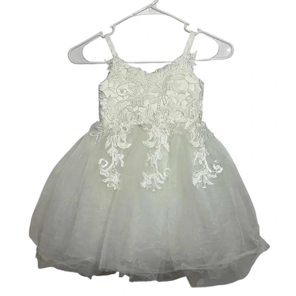 Girls Ivory Lace Tulle Flower Girl Dress | Special Occasion | Size 4-5Y